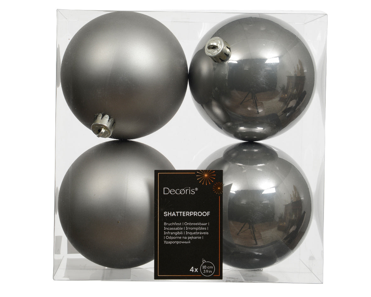 Confezione 4 palline di natale Miste lucido/opaco Grigie 10cm