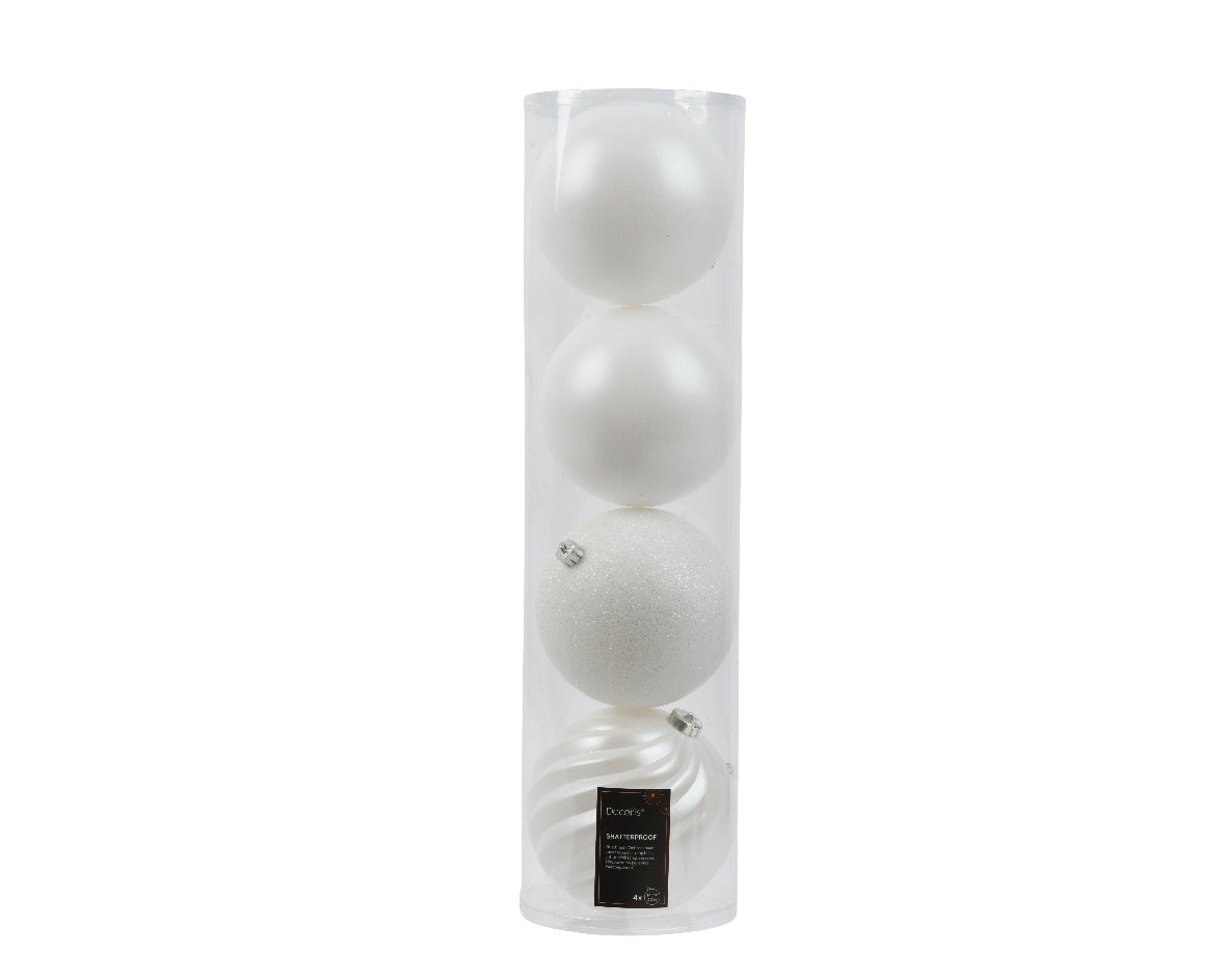 Confezione 4 palline di natale Miste Bianche 14cm