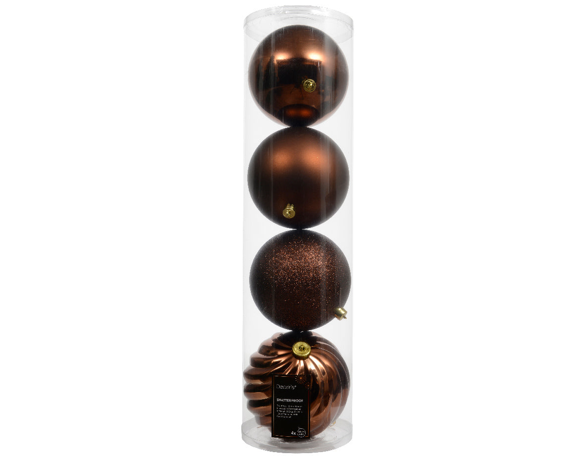 Confezione 4 palline di natale Miste Marrone Espresso 14cm