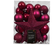 Confezione 33 palline di natale Miste Rosa 8cm e puntale a stella