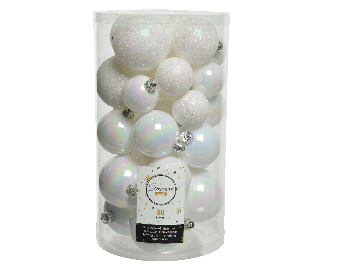 30 PALLINE BIANCO IRIDESCENTE LUCIDO/GLITTER