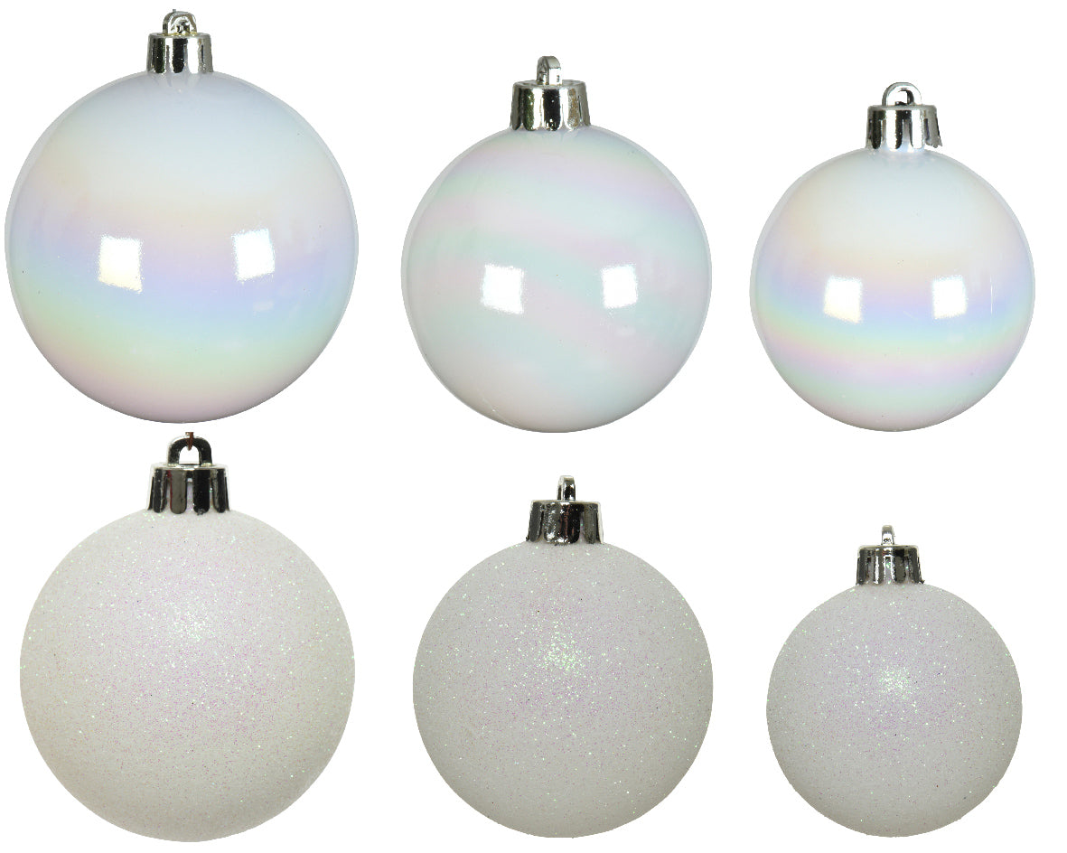 30 PALLINE BIANCO IRIDESCENTE LUCIDO/GLITTER