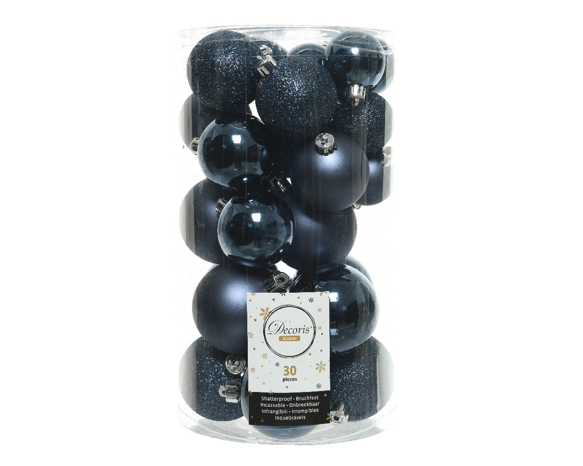 30 PALLINE DI NATALE BLU NOTTE ASSORTITE