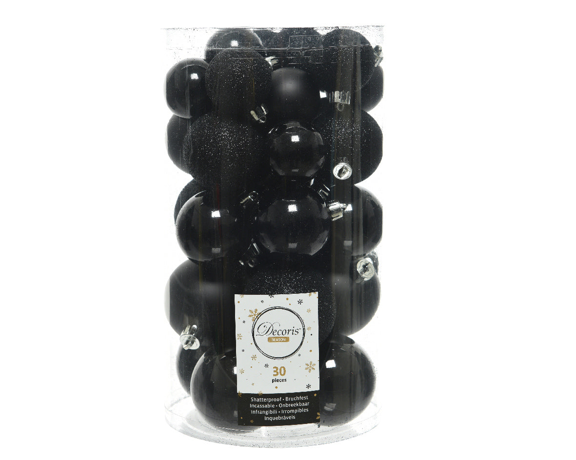 30 PALLINE DI NATALE NERO ASSORTITE