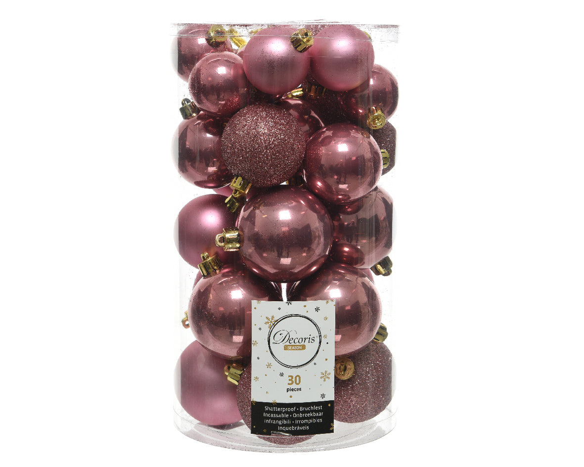 30 PALLINE DI NATALE ROSA VELLUTO ASSORTITE