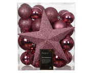Set 33 palline di natale infrangibili mix finiture D 8 cm rosa tenue Peraga Christmas