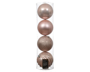 Set 4 palline di natale infrangibili mix finiture D 14 cm rosa cipria Peraga Christmas
