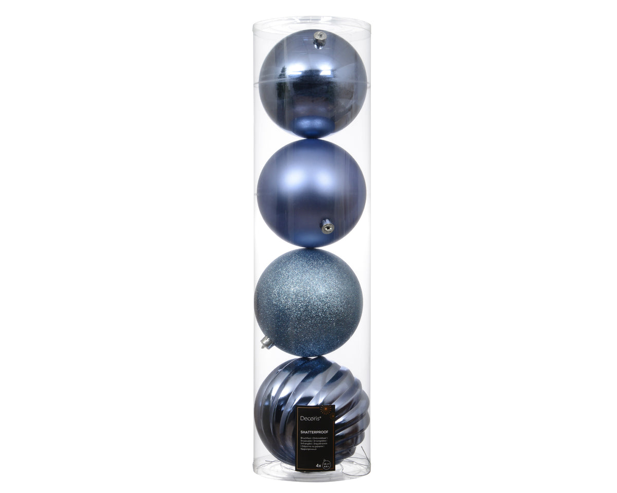 Set 4 palline di natale infrangibili mix finiture D 14 cm azzurro polvere Peraga Christmas