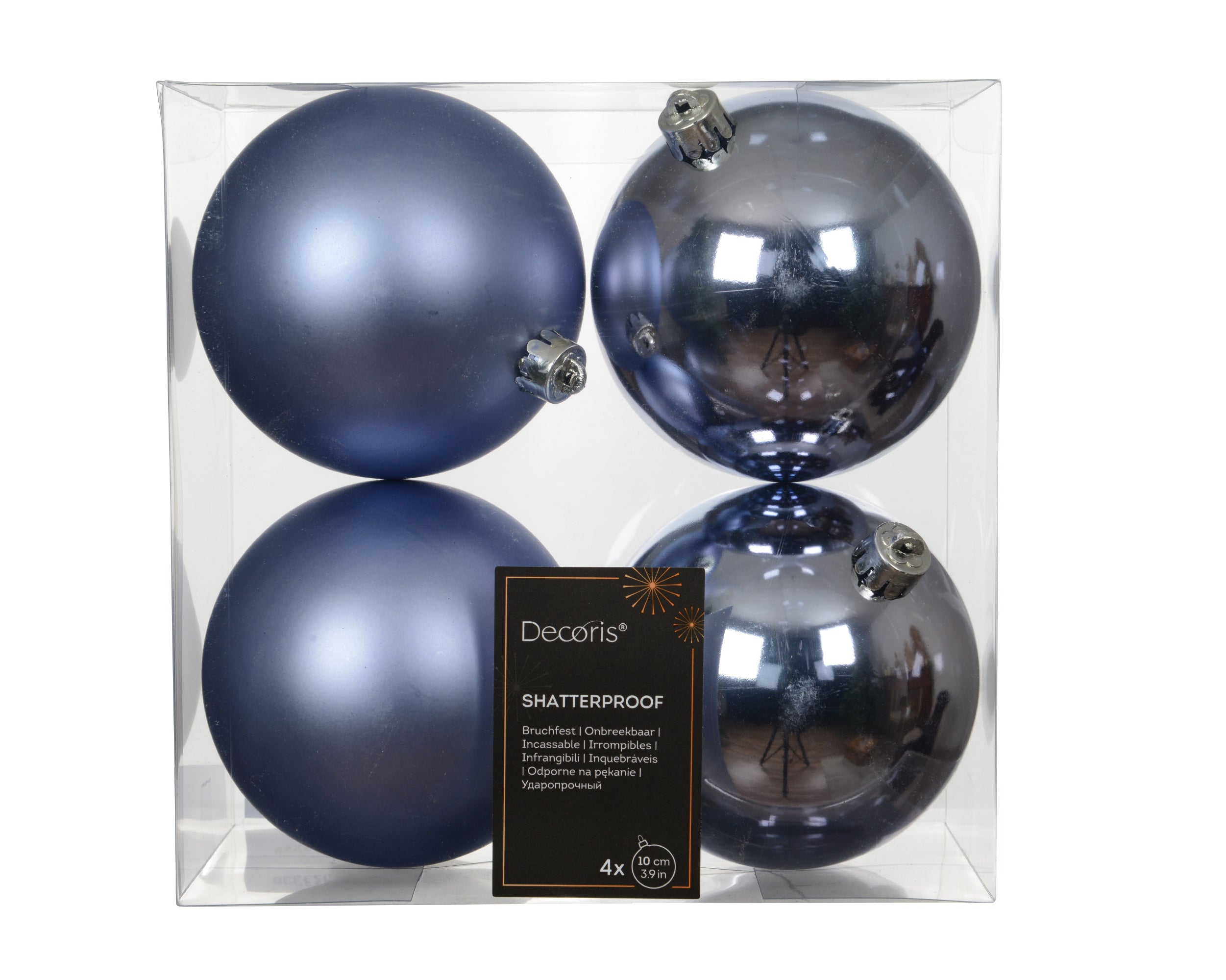 Set 4 palline di natale infrangibili mix lucido/opaco D 10 cm azzurro polvere Peraga Christmas
