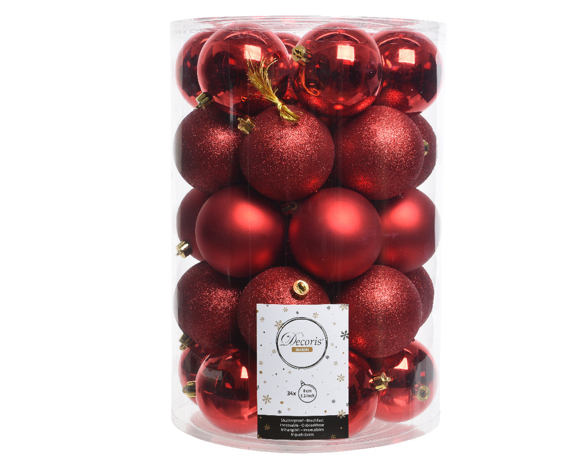 34 PALLINE ROSSO NATALE 8CM ASSORTITE