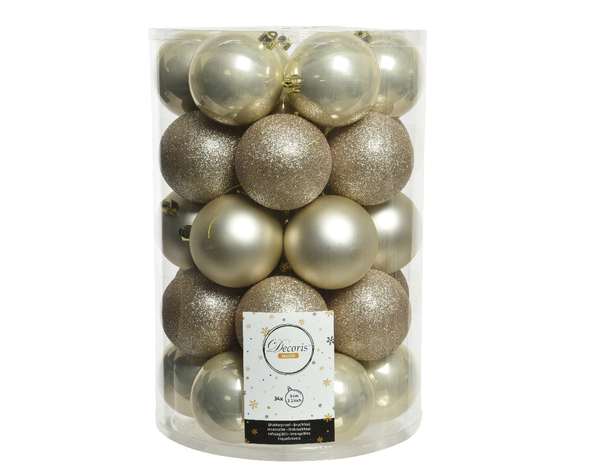 34 PALLINE DI NATALE PERLA 8CM