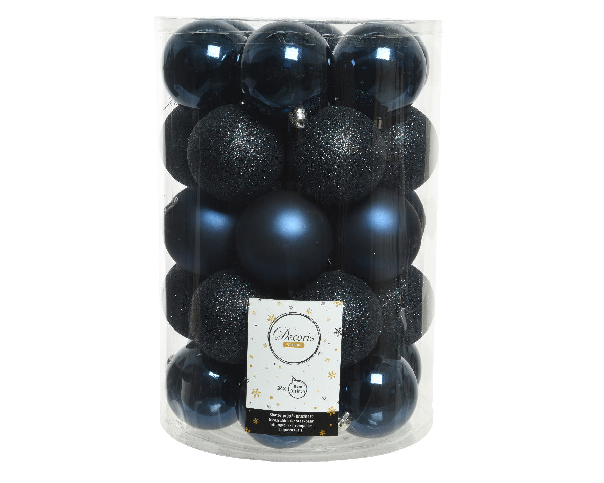 34 PALLINE DI NATALE BLU NOTTE 8CM