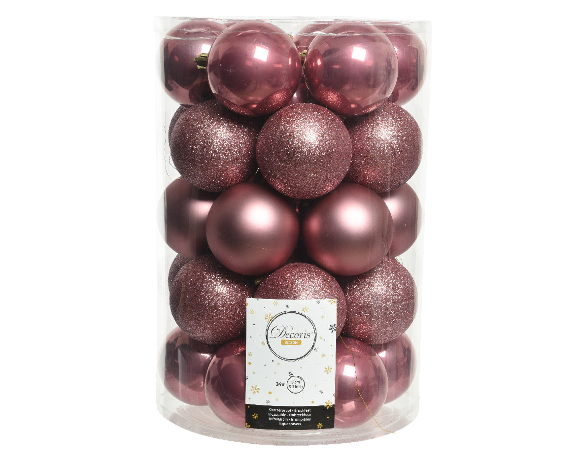 34 PALLINE DI NATALE ROSA VELLUTO 8CM