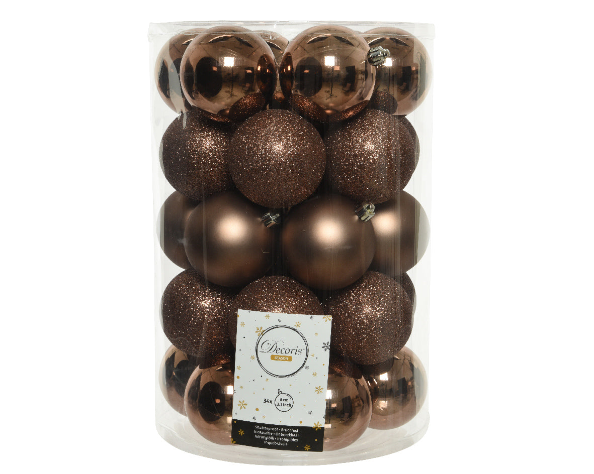 34 PALLINE DI NATALE MARRONE 8CM