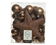 33 PALLINE DI NATALE 8CM+PUNTALE MARRONE