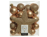 33 PALLINE DI NATALE 8CM+PUNTALE CARAMELLO