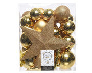 33 PALLINE DI NATALE+PUNTALE ORO CHIARO ASSORTITE
