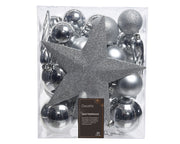 Set 33 palline di natale infrangibili mix finiture D 8 cm argento Peraga Christmas