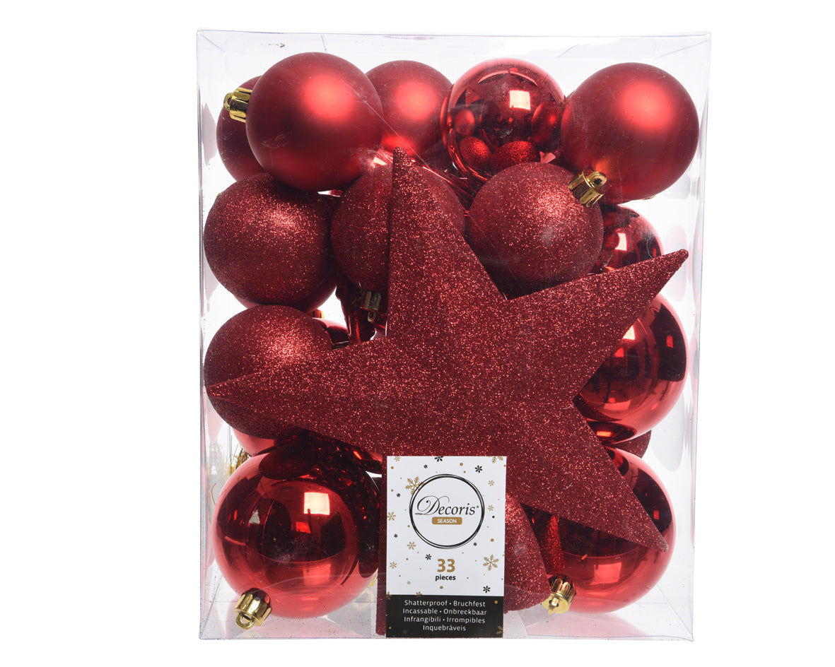 33 PALLINE DI NATALE+PUNTALE ROSSO ASSORTITE