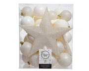 33 PALLINE DI NATALE+PUNTALE BIANCO LANA ASSORTITE