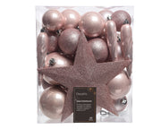 Set 33 palline di natale infrangibili mix finiture D 8 cm rosa cipria Peraga Christmas