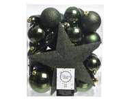 33 PALLINE DI NATALE+PUNTALE VERDE PINO ASSORTITE