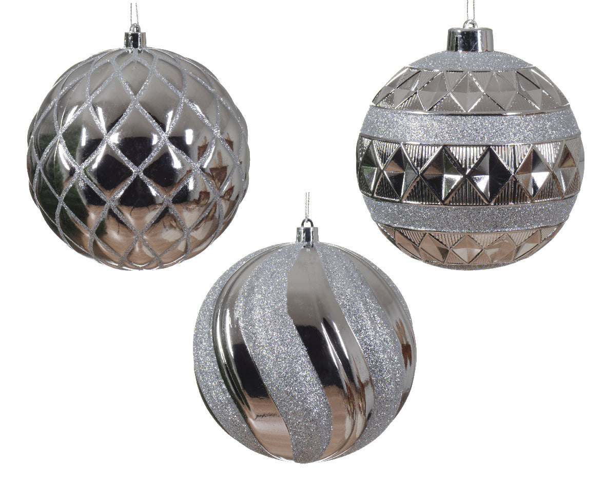 Pallina di natale Lucida con Decorazioni Argento modello assortito H12cm