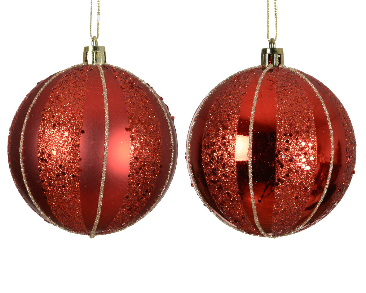 pallina di natale Opaca/lucida con Glitter Rossa 8cm
