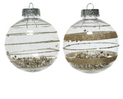 PALLINA NATALIZIA 8CM TRASPARENTE/BEIGE CON DECORAZIONE GLITTER ASSORTITA