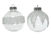 PALLINA NATALIZIA 8CM TRASPARENTE/ARGENTO CON DECORAZIONI ASSORTITA