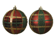 pallina di natale infrangibile fantasia quadretti D 8 cm rosso natalizio Peraga Christmas