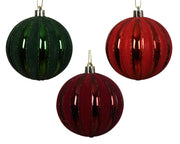pallina di natale Lucida con Glitter Rosso/Verde modello assortito 8cm