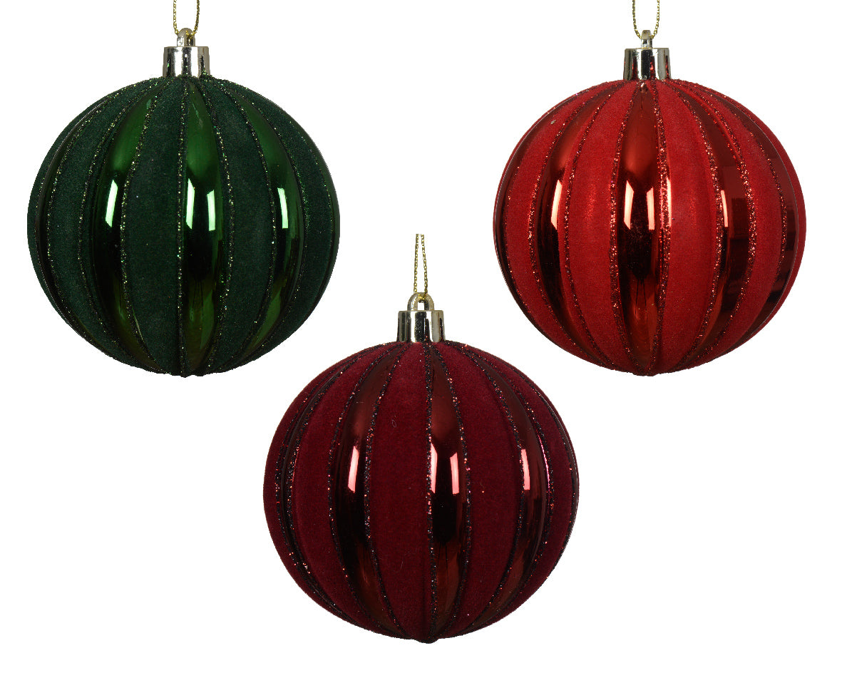 pallina di natale Lucida con Glitter Rosso/Verde modello assortito 8cm