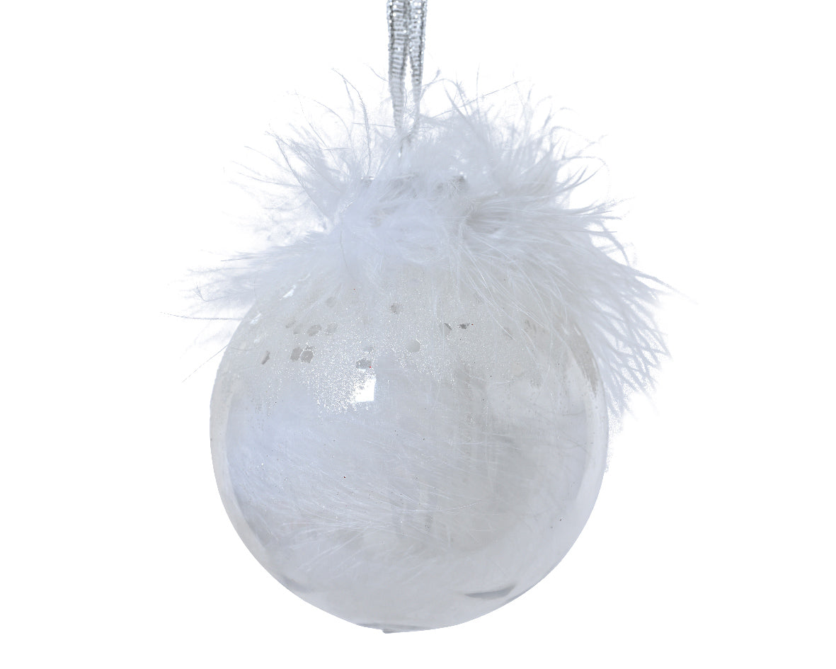 pallina di natale Decorata con piume 1 Pezzo 8cm Trasparente/Bianca