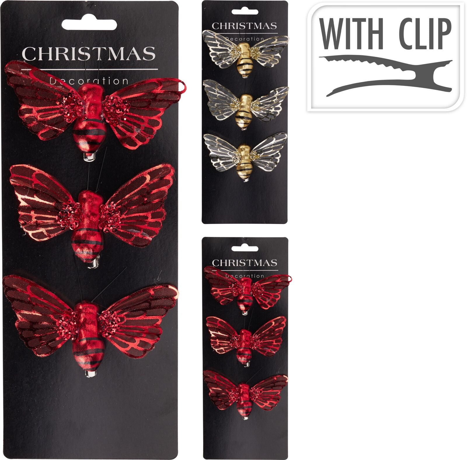 3 Api con Clip 9x4cm modello assortito Rosso/Oro