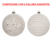 6 PALLINE DI NATALE 8 CM BIANCO INVERNO DECORAZIONI ASSORTITE