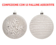 12 PALLINE DI NATALE 8 CM BIANCO INVERNO DECORAZIONI ASSORTITE