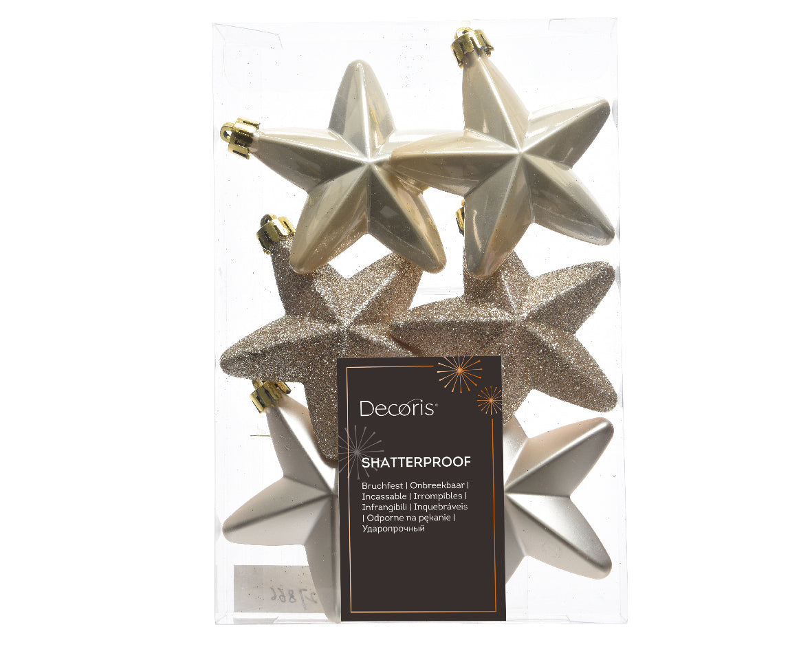 Confezione 6 decorazioni natalizie appendibili Stelle Miste Perla H7.5cm