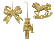 OFFERTA 3 DECORAZIONI FIOCCO/CAVALLO/SCHIACCIANOCI ORO12X1,5X1CM ASSORTITE