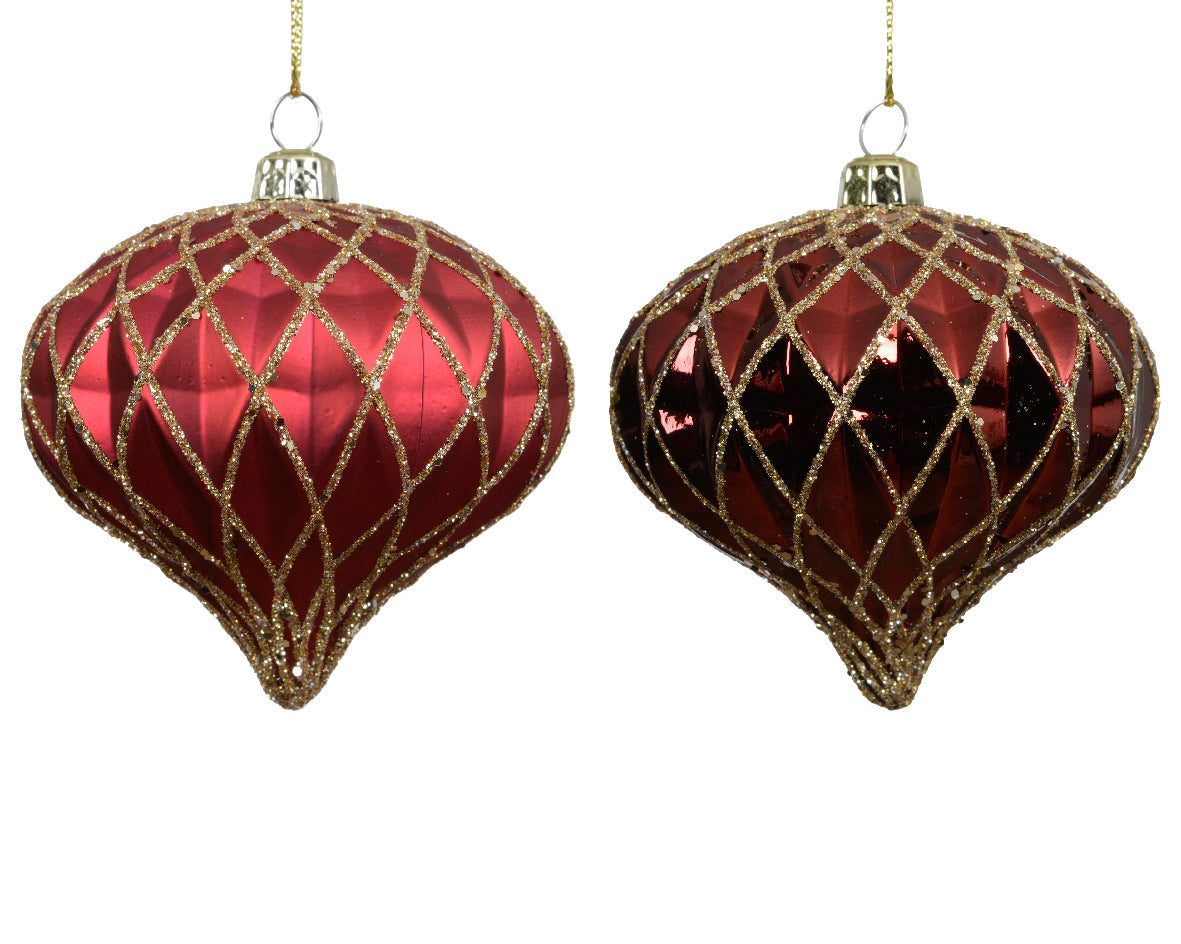 pallina di natale a Cipolla con Glitter Rossa modello assortito 8cm