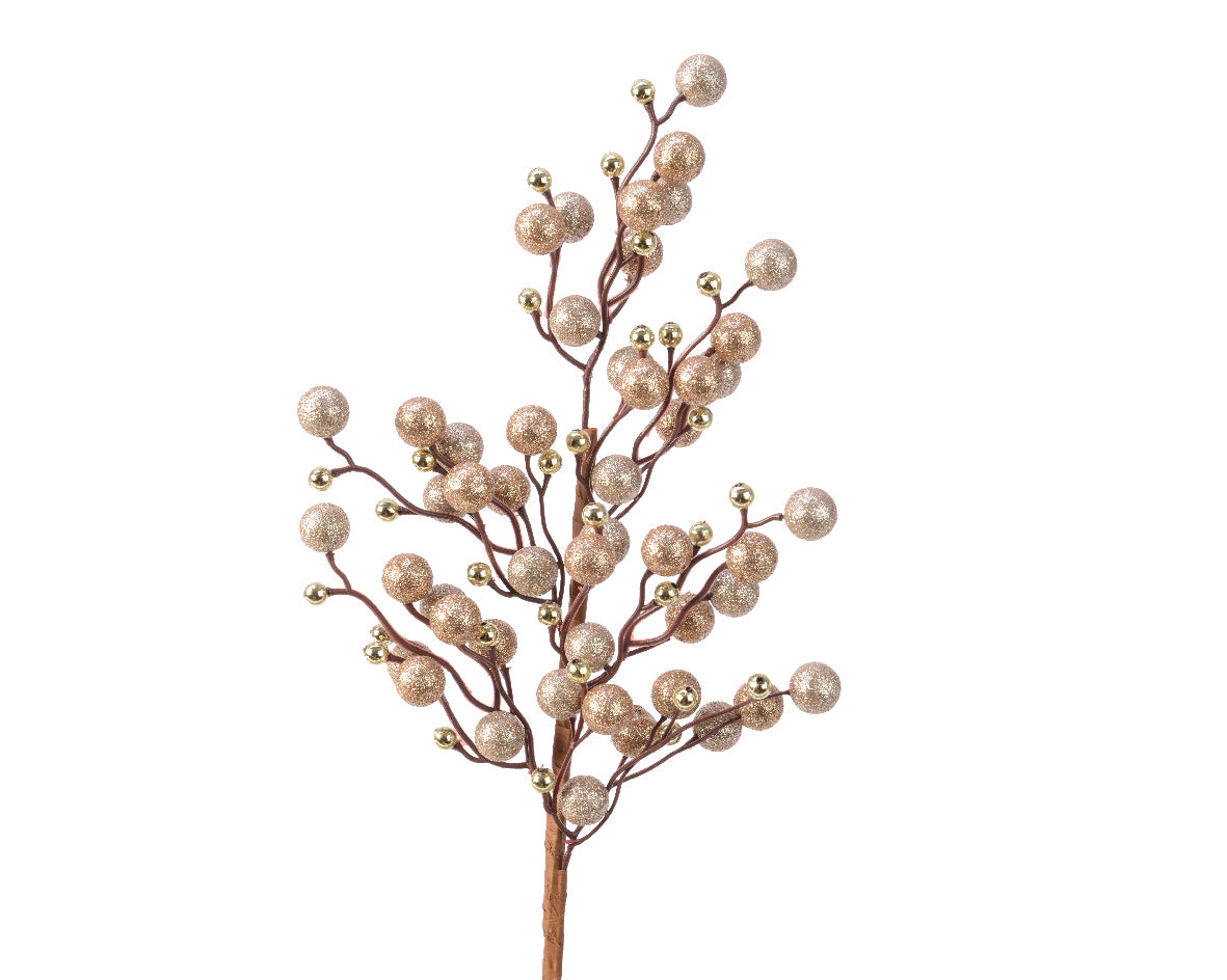RAMO NATALIZIO CON BACCHE E GLITTER H60CM CARAMELLO