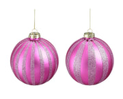 Mica Decorations Pallina di Natale in Vetro a Righe D10 cm, fucsia lilla Assortito