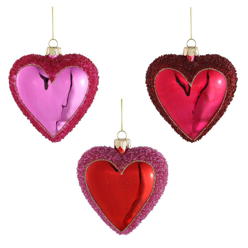 Mica Decorations Decorazione natalizia cuore in vetro 10 cm, rosso/rosa Assortito