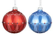 Pallina di natale Rosso/Blu opaco con Perle modello assortito 8cm