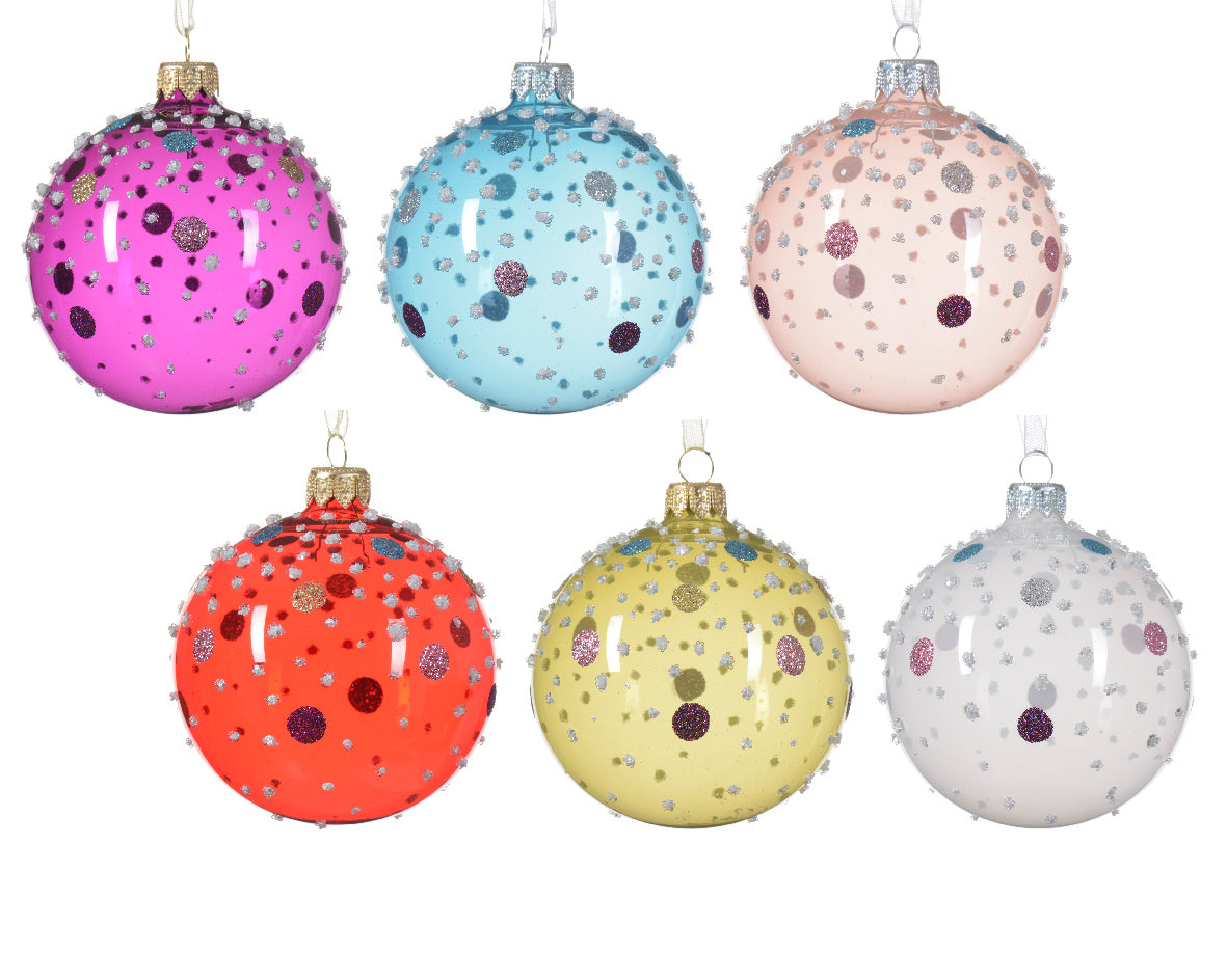 1 PALLINA DI NATALE IN VETRO D.8CM CON GLITTER 6 COLORI ASSORTITI