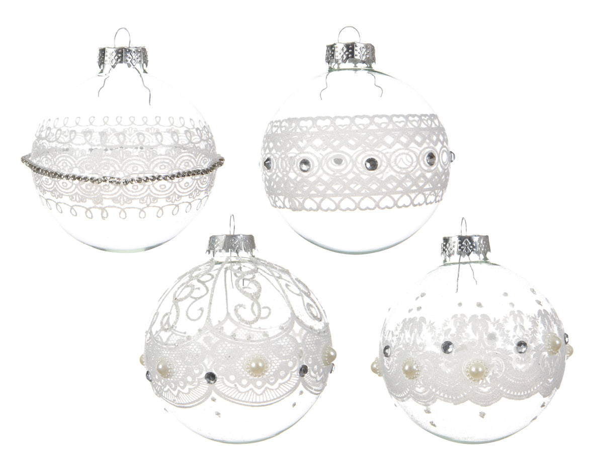 OFFERTA 4 PALLINE DI NATALE 8CM TRASPARENTI DECORAZIONE IN ORGANZA ASSORTITA