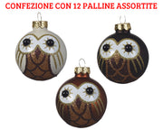 12 PALLINE DI NATALE 6 CM GUFETTI BIANCO LANA/CIOCCOLATO/CARAMELLO ASSORTITE