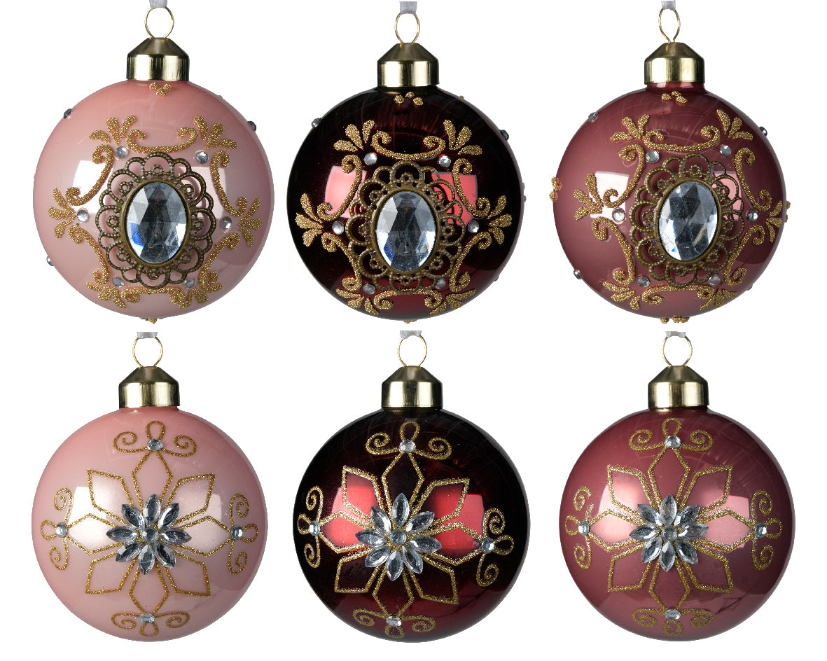 OFFERTA 12 PALLINE CON GEMMA DECORATIVA 8CM ASSORTITE