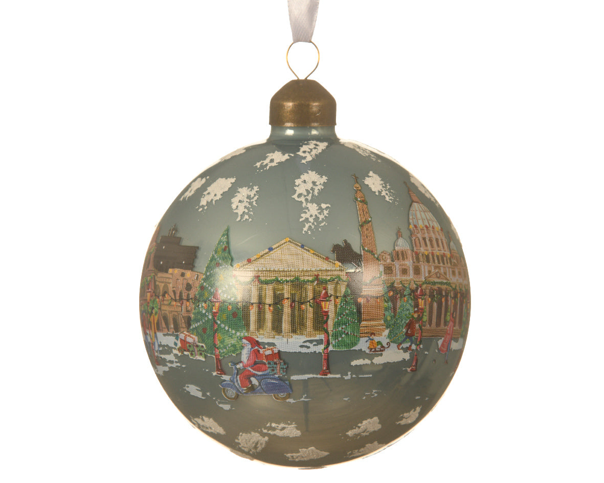 PALLINA DI NATALE CON DECORAZIONE ROMA 10 CM
