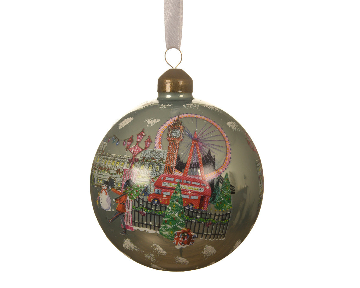 PALLINA DI NATALE CON DECORAZIONE LONDRA 10 CM